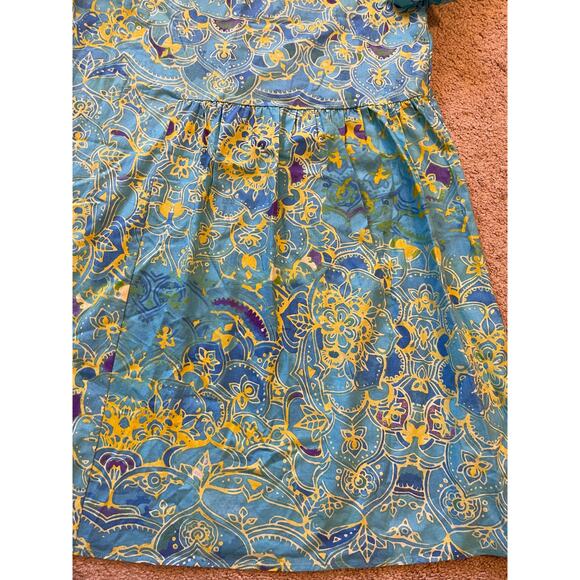 NWT Tendency Dress Size Large Short Sleeve Floral Geometric Blue Yellow V Neck - Picture 7 of 10